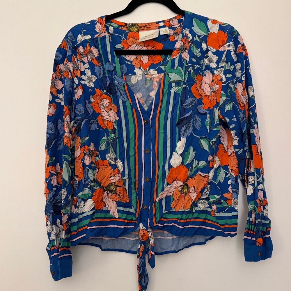 Anthropologie Mauve Tie Front Floral Women's Top
